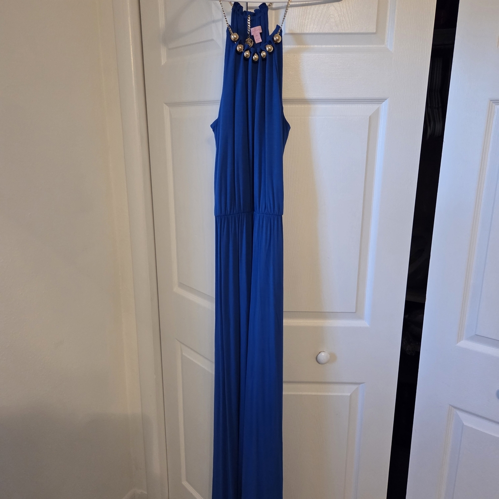 Lilly Pulitzer Royal Blue Dress with Gold Chain Detail And Embellished Neckline - Picture 2 of 7